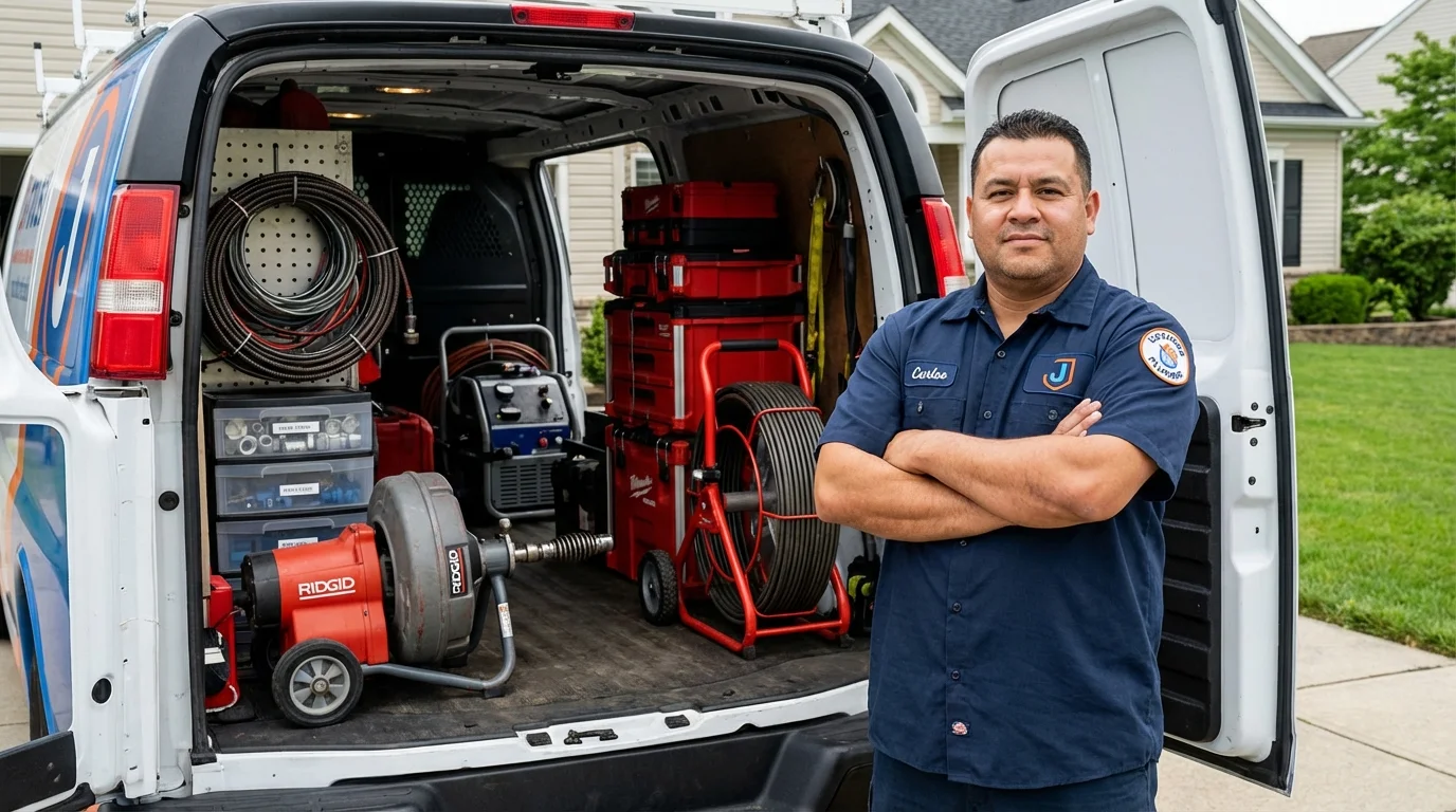 Professional drain cleaning equipment and Johns Plumbing LLC plumber in Doniphan