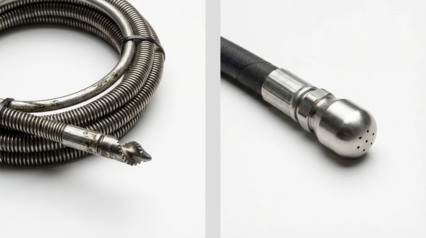 Drain snake cable and hydro jetting nozzle used for drain cleaning in Doniphan, MO