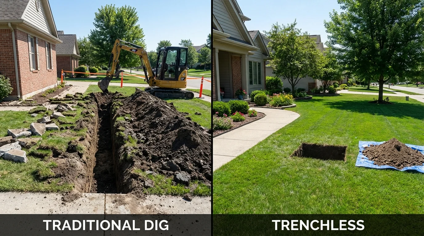Trenchless sewer repair with minimal yard damage versus traditional excavation in Doniphan, MO